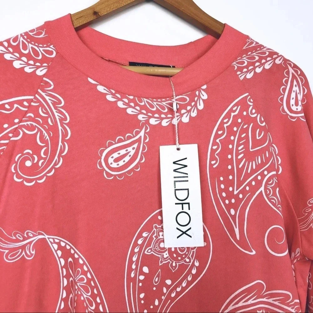 Wildfox Coral Western Paisley Print Sweatshirt Top - Picture 4 of 8